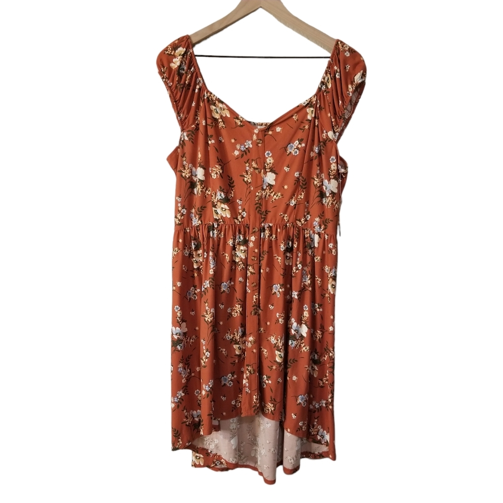 3/$15 No Boundaries Floral Dress, Orange Floral High-Low Dress